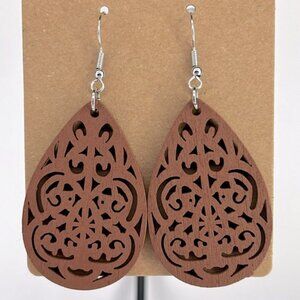 Wooden Colorful Hollow Leaf Design Dangle Earrings